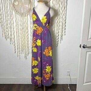 Garnet Hill Twist Strap Purple Floral Maxi Dress Size Small